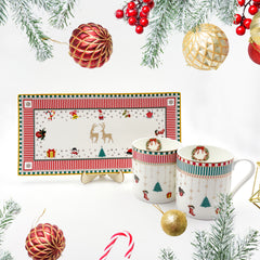 Noel Christmas Mugs & Tray - Set of 3