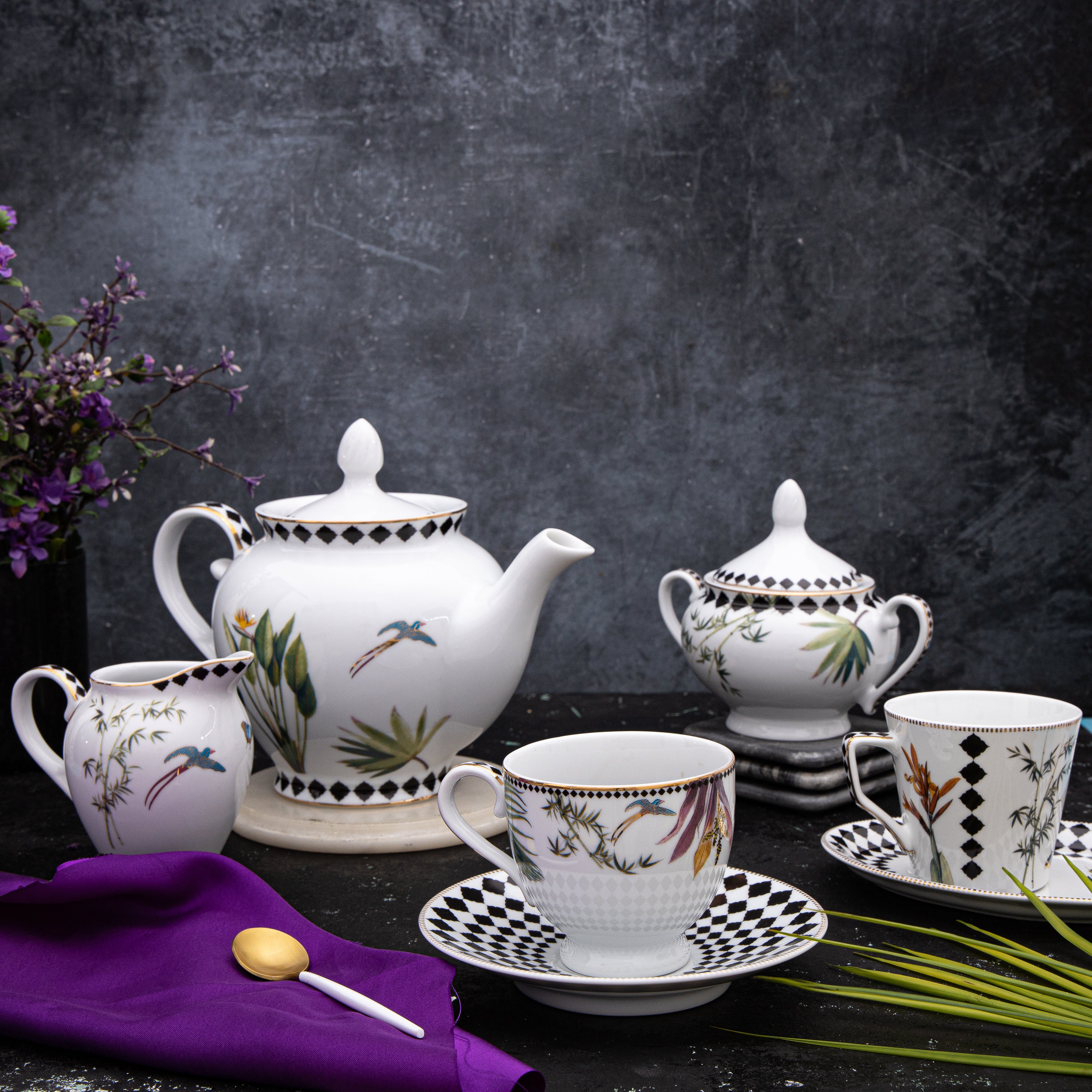 The Tropical Round Cup & Saucer - Set of 6