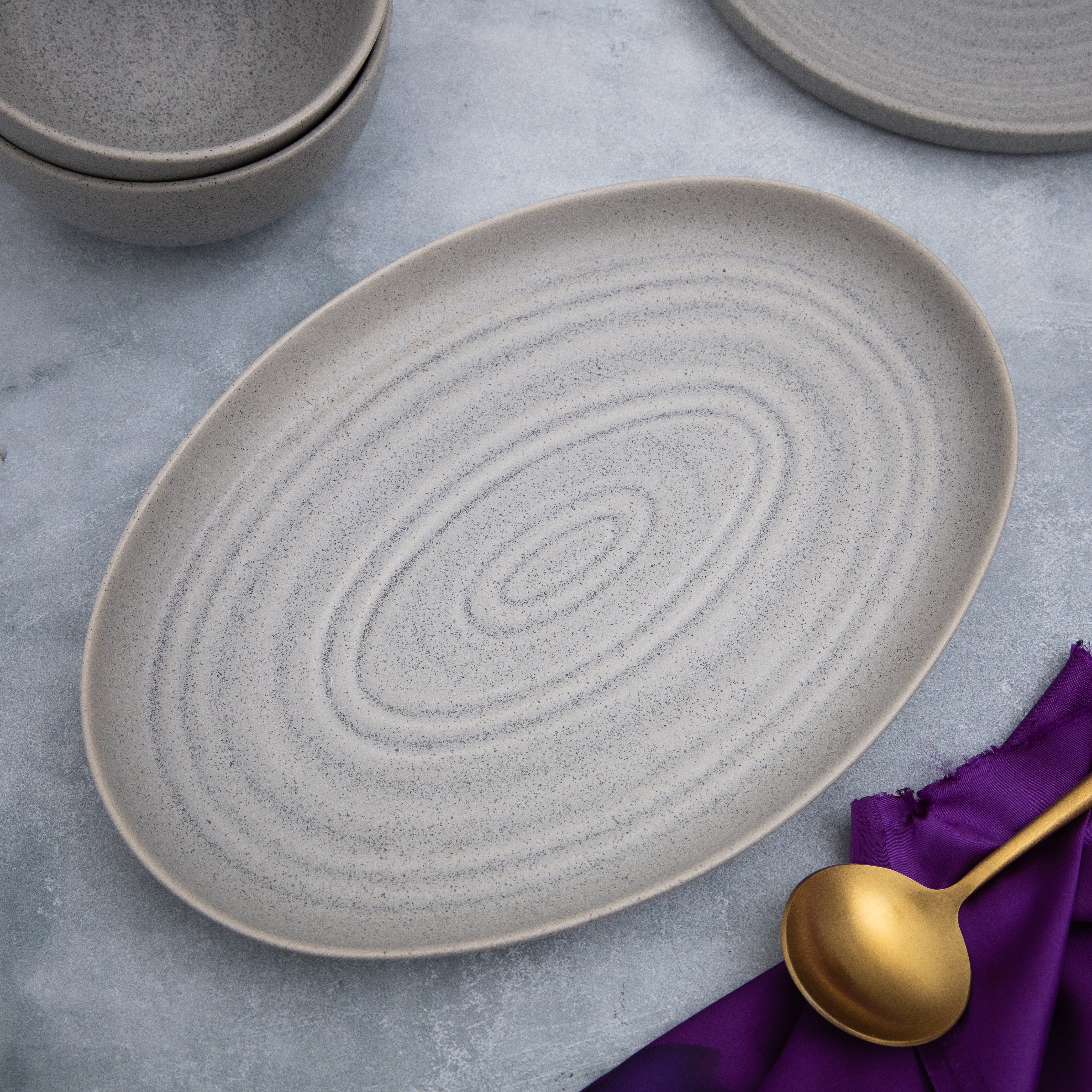 Fusion Grey Oval Platter 10" - Pack of 2